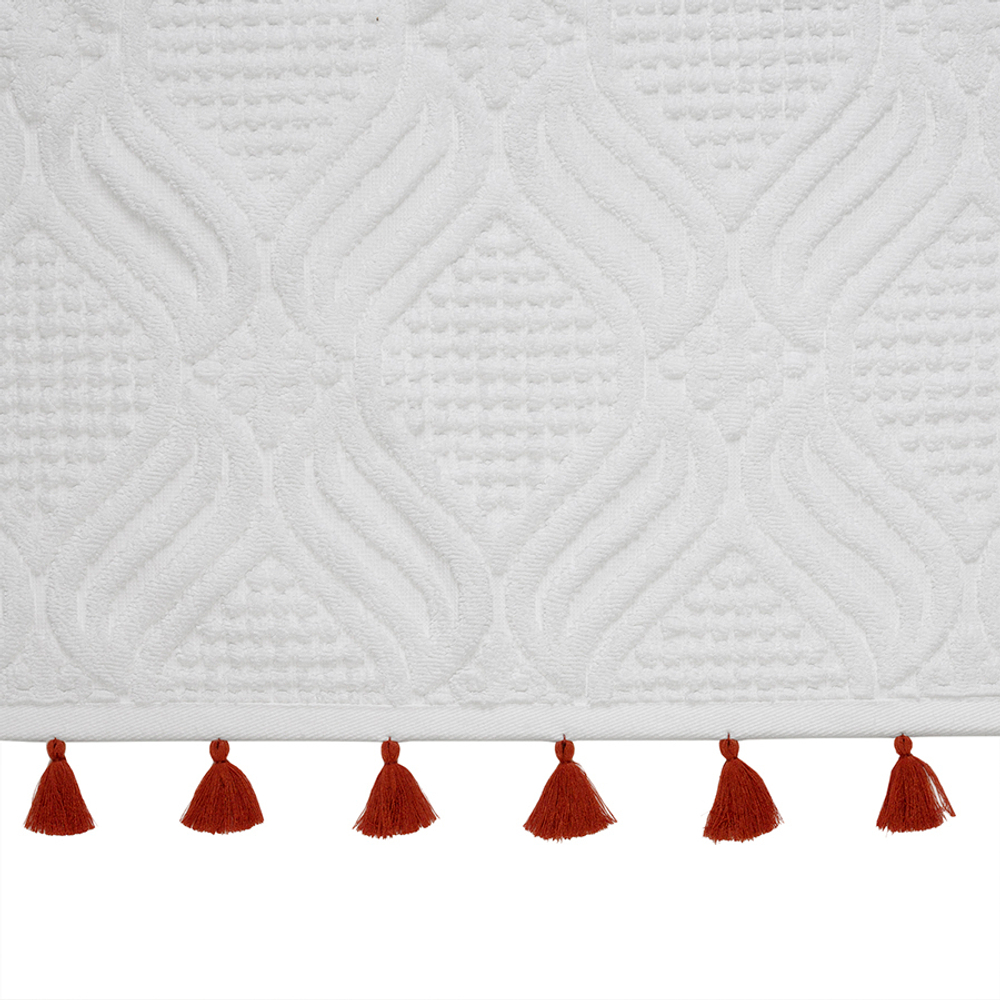 Полотенце банное белое, с кисточками цвета красной глины из коллекции essential, 70х140 см