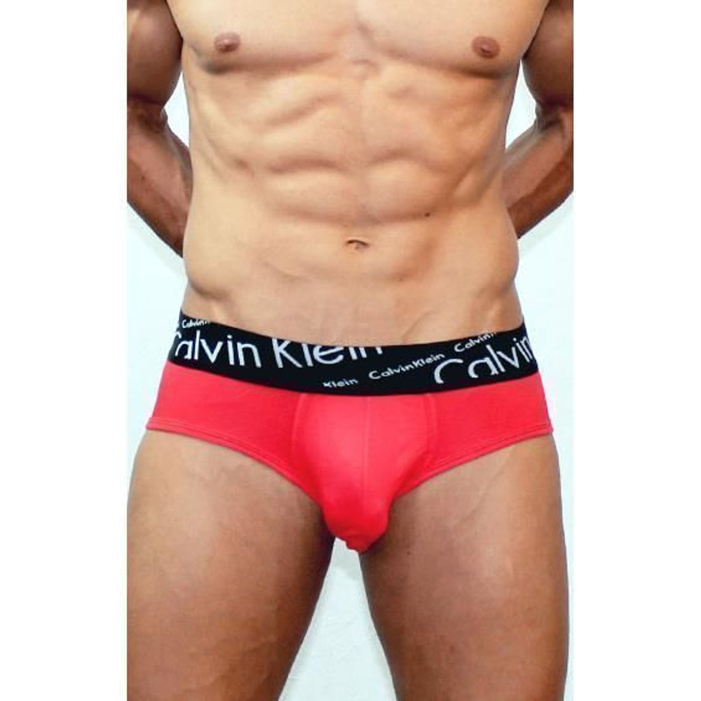 Мужские трусы брифы красные с черной косой резинкой Calvin Klein Black Waistband Italics