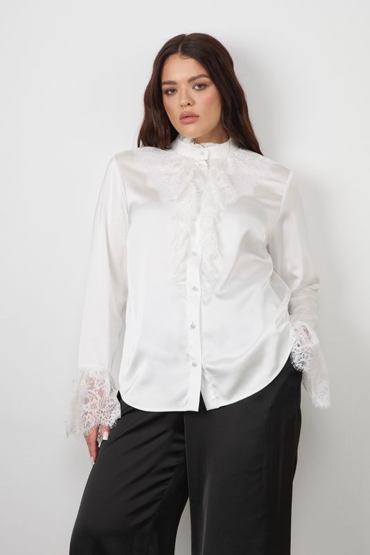 Блузка с отделкой из кружева, молочный
