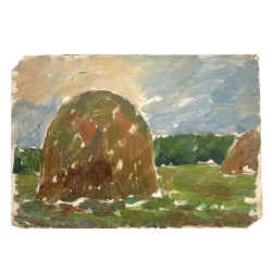 Динес Ю. С. Летний день. Стог сена. Этюд. Картон, масло. 1951 г.