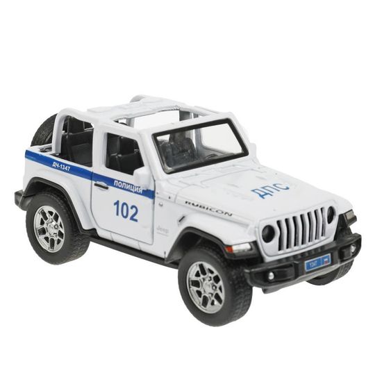 Машина металл JEEP WRANGLER RUBICON ПОЛИЦИЯ 11 см, двери, багаж, инерц, кор. Технопарк
