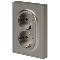 Розетка ЭРА Galaxy 15-2105-07 с заземлением двойная 2X2P+E Schuko со шторками IP20 16А-250В титан | Эра Galaxy