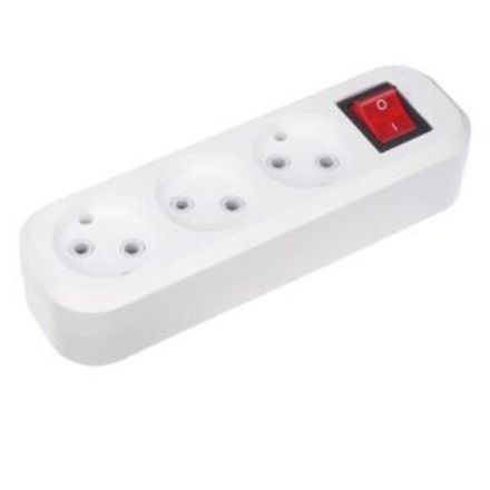 Колодка 3 гнезда с кнопкой без заземления REXANT