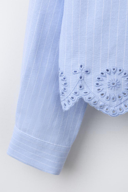 ZARA РУБАШКА SCHIFFLY С НИЖНИМ КРАЕМ, СИНИЙ