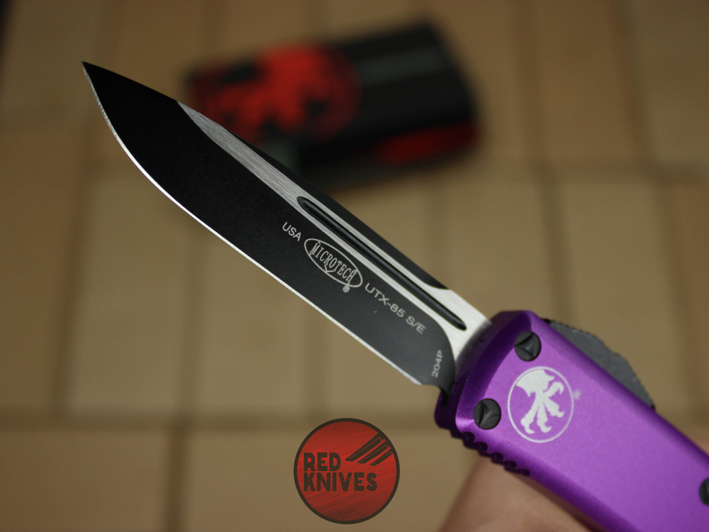 Нож Microtech UTX-85 S/E - фиолетовая рукоять, стандартный клинок, черный + запчасти RK-399