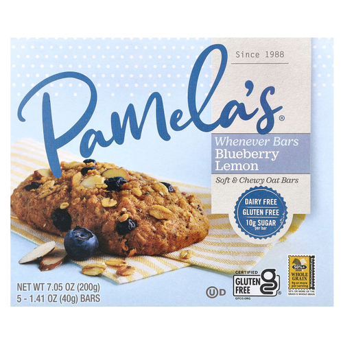 Pamela's Products, Whenever, овсяные батончики, со вкусом голубики и лимона, 5 шт. по 40 г (1,41 унции)