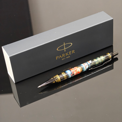 Ручка шариковая Parker "Сказочная тройка" на черном с ручной росписью Палех в коробке