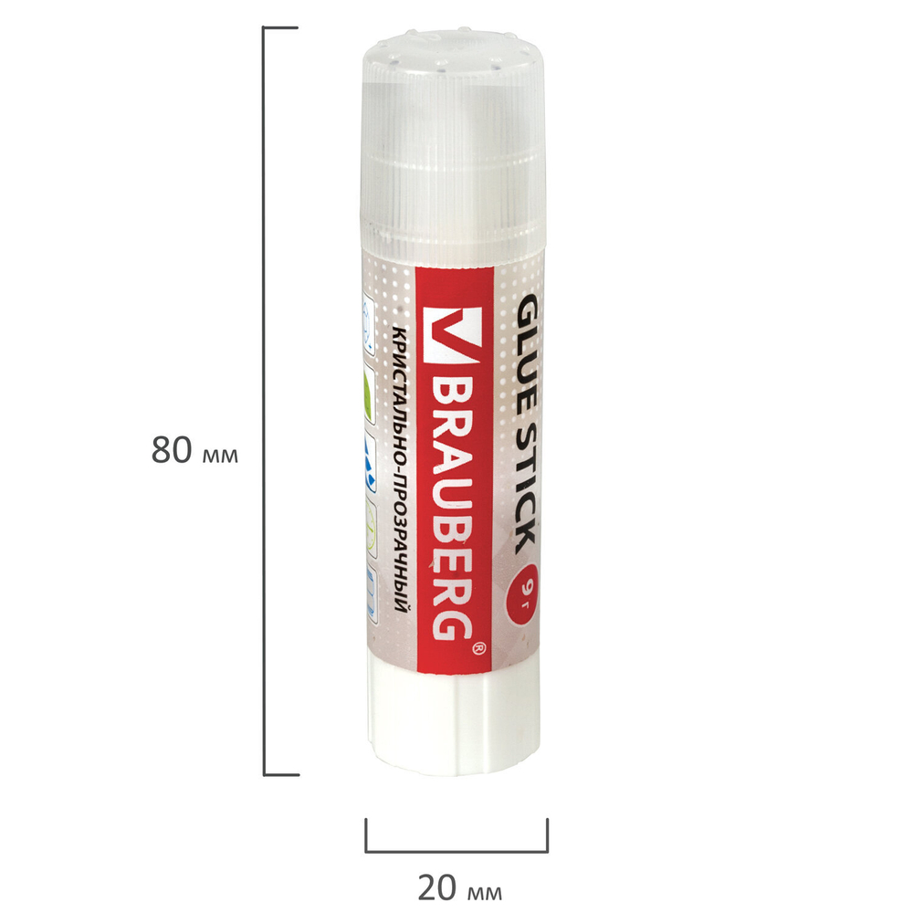 Клей-карандаш BRAUBERG "Crystal", 9 г, прозрачный, 227967, PVP