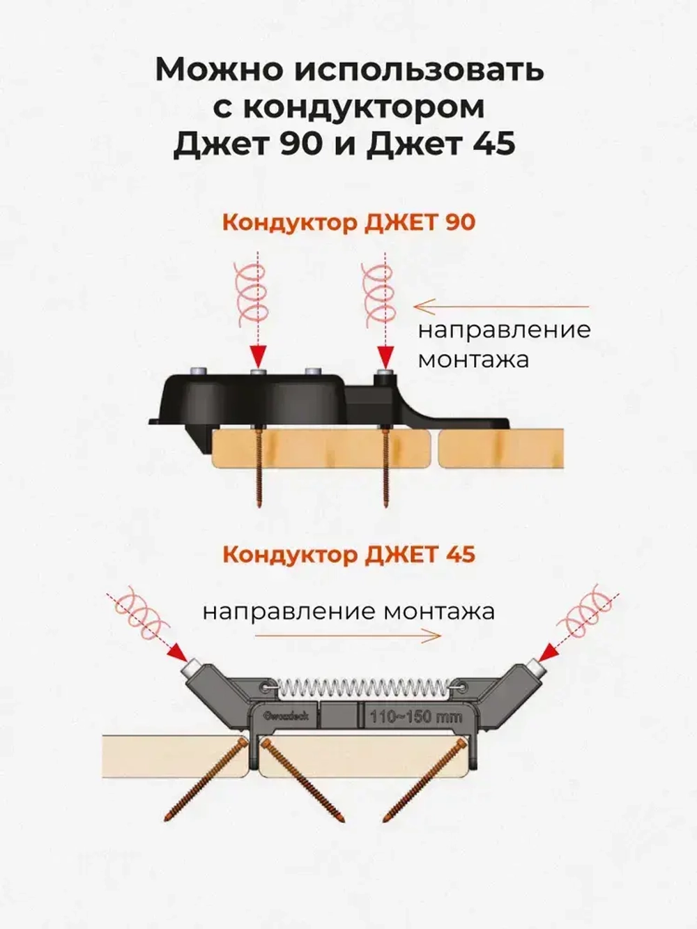 Саморез по дереву Gwozdeck для Террасной доски Потайной 5,0*80 Окрашенный Torx15 Упаковка 100 шт., подходит для ДЖЕТ 45/ДЖЕТ 90