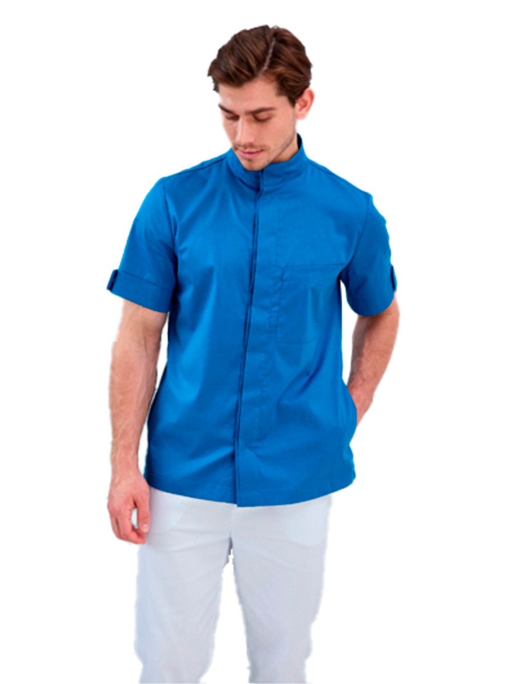 Рубашка медицинская мужская Dr. Nice DRN733 со стойкой, с коротким рукавом, голубой, 56