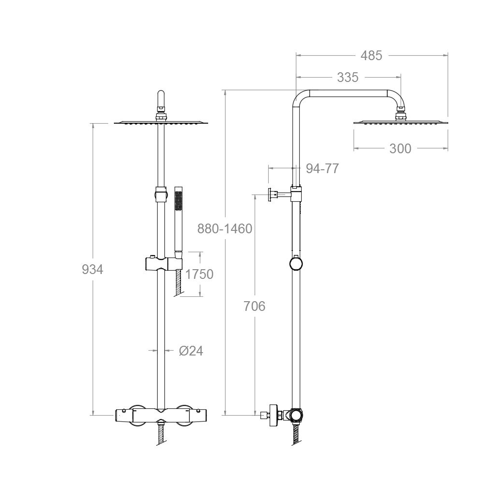 Душевая термостатическая система без излива с регулировкой высоты TZAR 345402RM250OC золото