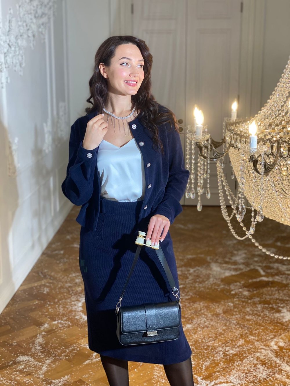 Кардиган синий из трикотажного вельвета