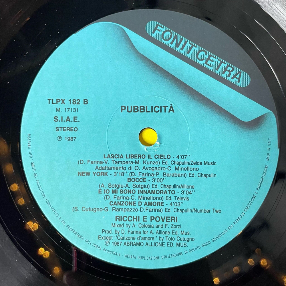 Винтажная виниловая пластинка LP Ricchi E Poveri Богатые и Бедные Pubblicita (Italy 1987)
