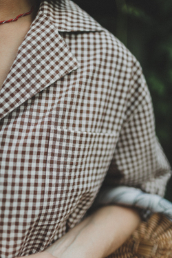 Рубашка с английским воротником из хлопка, коричневая клетка