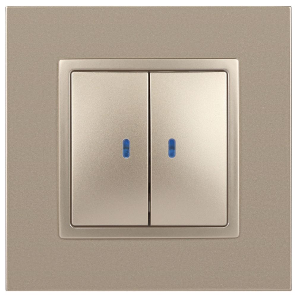 14-1105-04 ЭРА Выключатель двойной с подсветкой, 10АХ-250В, IP20, Эра Elegance, шампань