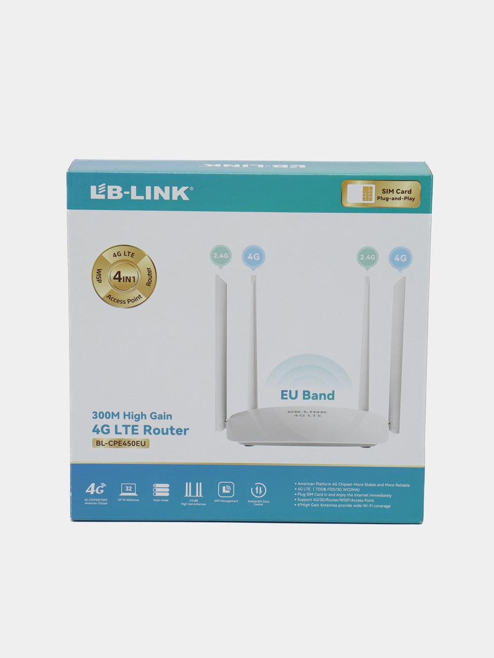 Wi-Fi роутер + 4G модем 4in1 LB-LINK BL-CPE450EU (2.4G/4G)