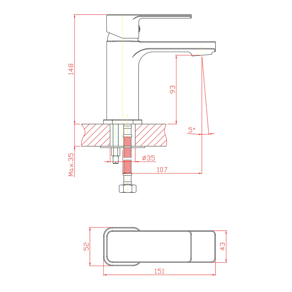 Смеситель для раковины 40к CN10129 CRON литой, ХРОМ