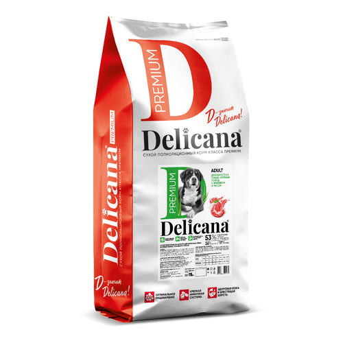 Delicana корм сухой для взрослых собак крупных пород рис, ягнёнок