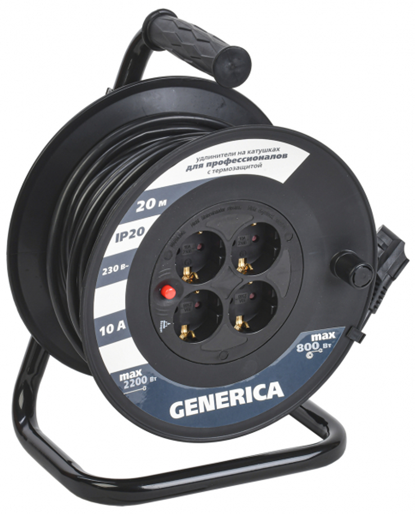 Удлинитель на катушке с термозащитой Generica 4 места 20 м 3х1,0 мм2
