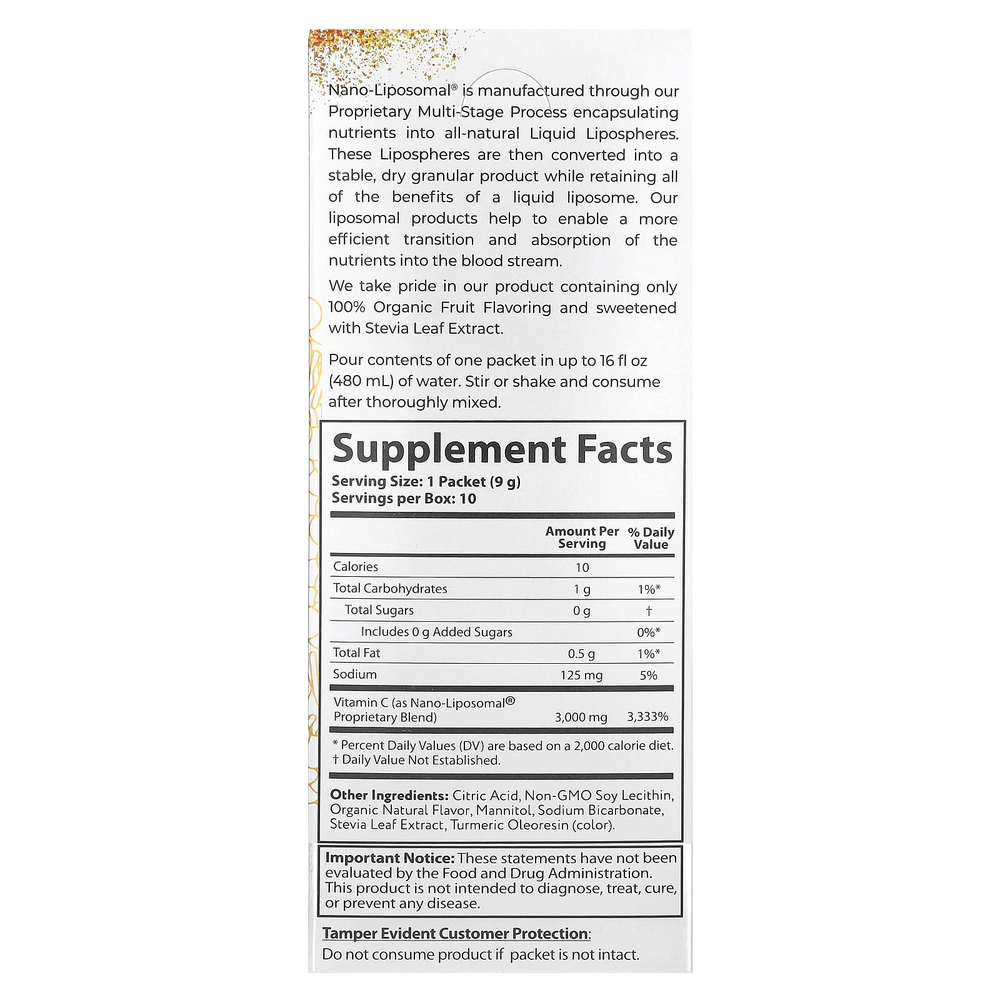 Aurora Nutrascience, Nano-Liposomal®, витамин C, смесь для липосомальных напитков, 10 пакетиков по 9 г (0,32 унции)