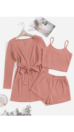 [m]Пеньюар: шорты+майка т/б+халат (вафля) 3174/3194