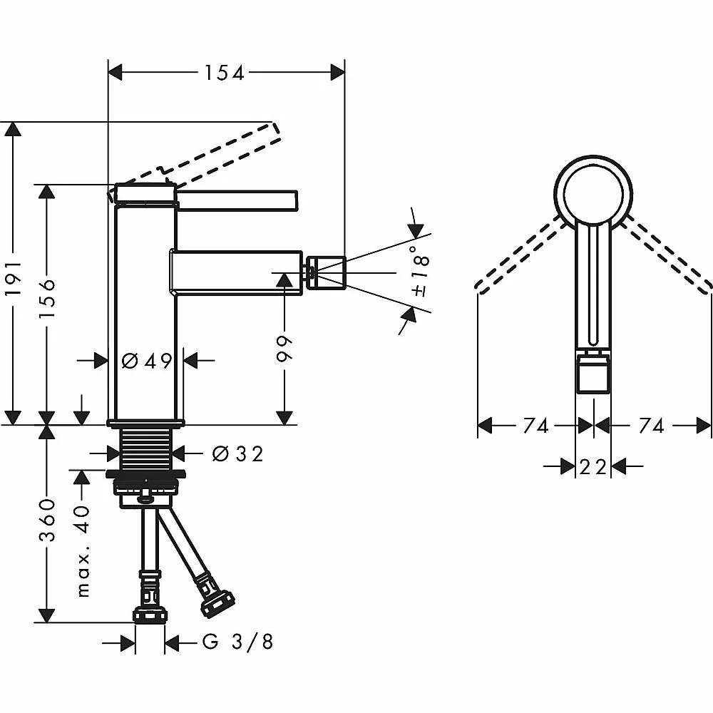 Смеситель для биде Hansgrohe Finoris 76200670 черный матовый