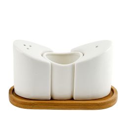 Набор для специй солонка/ перечница/ подставка для зубочисток " " на бамбуковой подставке