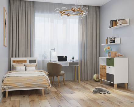 Комод МАМА 3 ящика с дверью STORY, белый