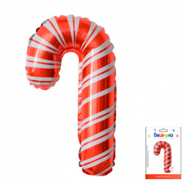 К Шар-фигура/ мини фольга, "Леденец трость" (Веселуха), 16"/40 см, инд. уп., с клапаном (воздух)