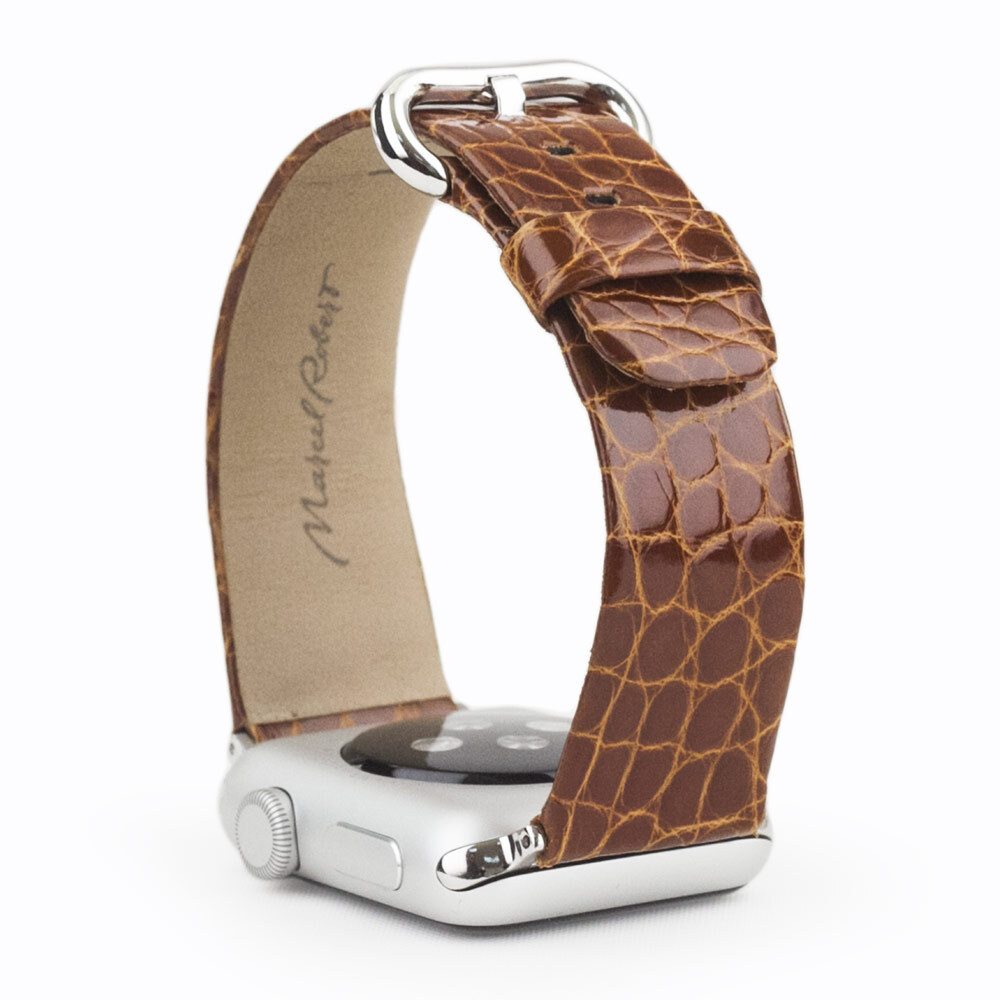 Ремешок для Apple Watch 40/41/42 mm из кожи аллигатора, цвета карамель лак