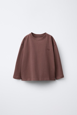 ZARA ФУТБОЛКА HEAVYWEIGHT С ВЫШИВКОЙ, БЛЕДНО-ФИОЛЕТОВЫЙ