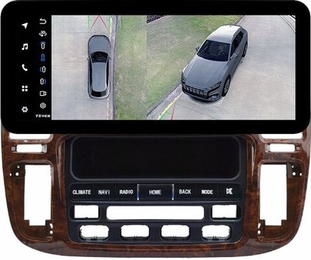 Магнитола для Toyota Land Cruiser 100, Lexus LX470 1998-2002 (климат на ШГУ, рамка дерево) - Teyes LUX ONE 360 монитор 12.3" 2K QLED на Android 10, 6Гб+128Гб, CarPlay, 4G SIM-слот, 4 камеры в комплекте