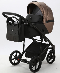 Детская коляска Adamex Mobi Deluxe 2 в 1 M-SD11 (ТЕМНО-БЕЖЕВЫЙ ПЕРЛ+ЧЕРНАЯ КОЖА)