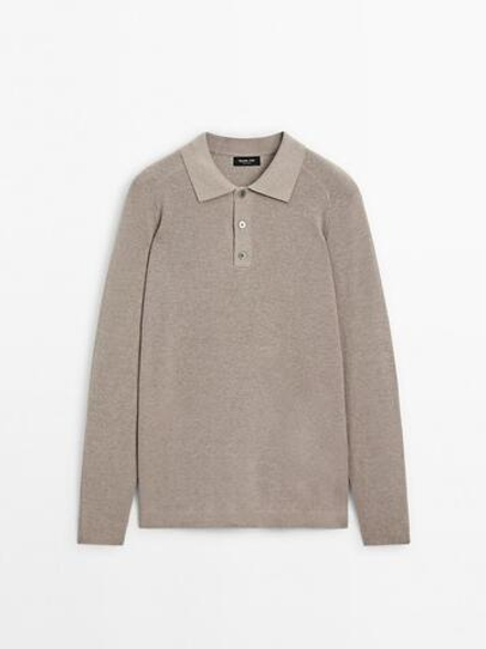 Massimo Dutti Вязаный свитер с воротником-поло, норка