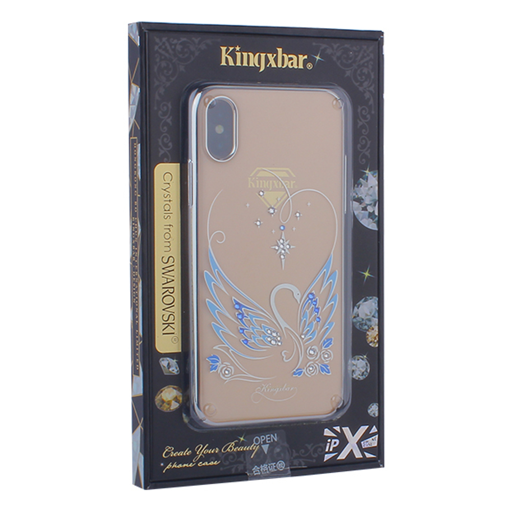 Чехол-накладка KINGXBAR для iPhone XS/ X (5.8&quot;) пластик со стразами Swarovski 49F Лебединая Любовь серебристый