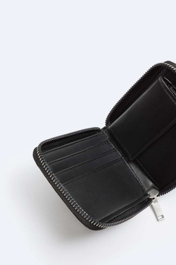 ZARA БУМАЖНИК С КОШЕЛЬКОМ ДЛЯ МОНЕТ И ЗАСТЕЖКОЙ-МОЛНИЕЙ, ЧЕРНЫЙ