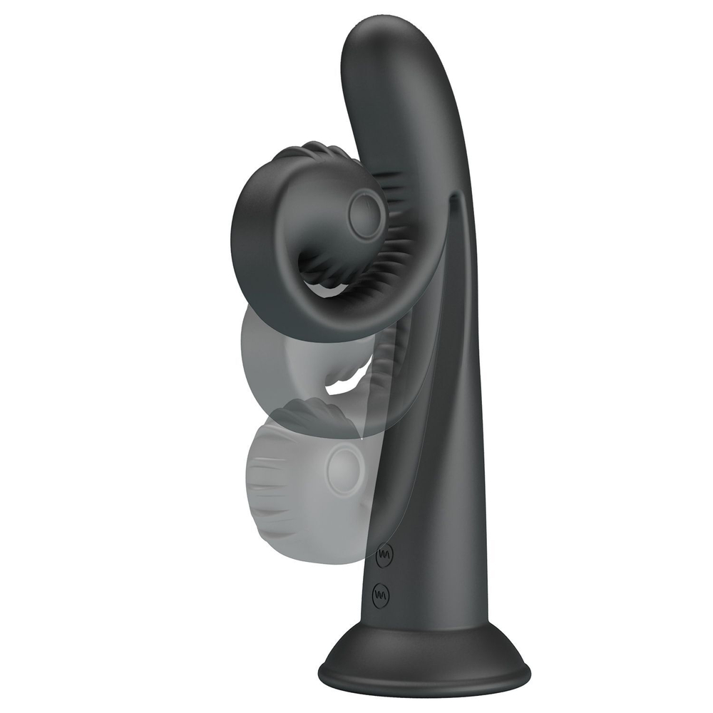 Черный вибратор на присоске с закрученным клиторальным отростком - 20 см. (Цвет: черный)