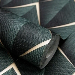 Обои винил горячего тиснения, моющиеся на флизелиновой основе Marvig Modish 1.06м х 10.05м, геометрия, темно-зеленый