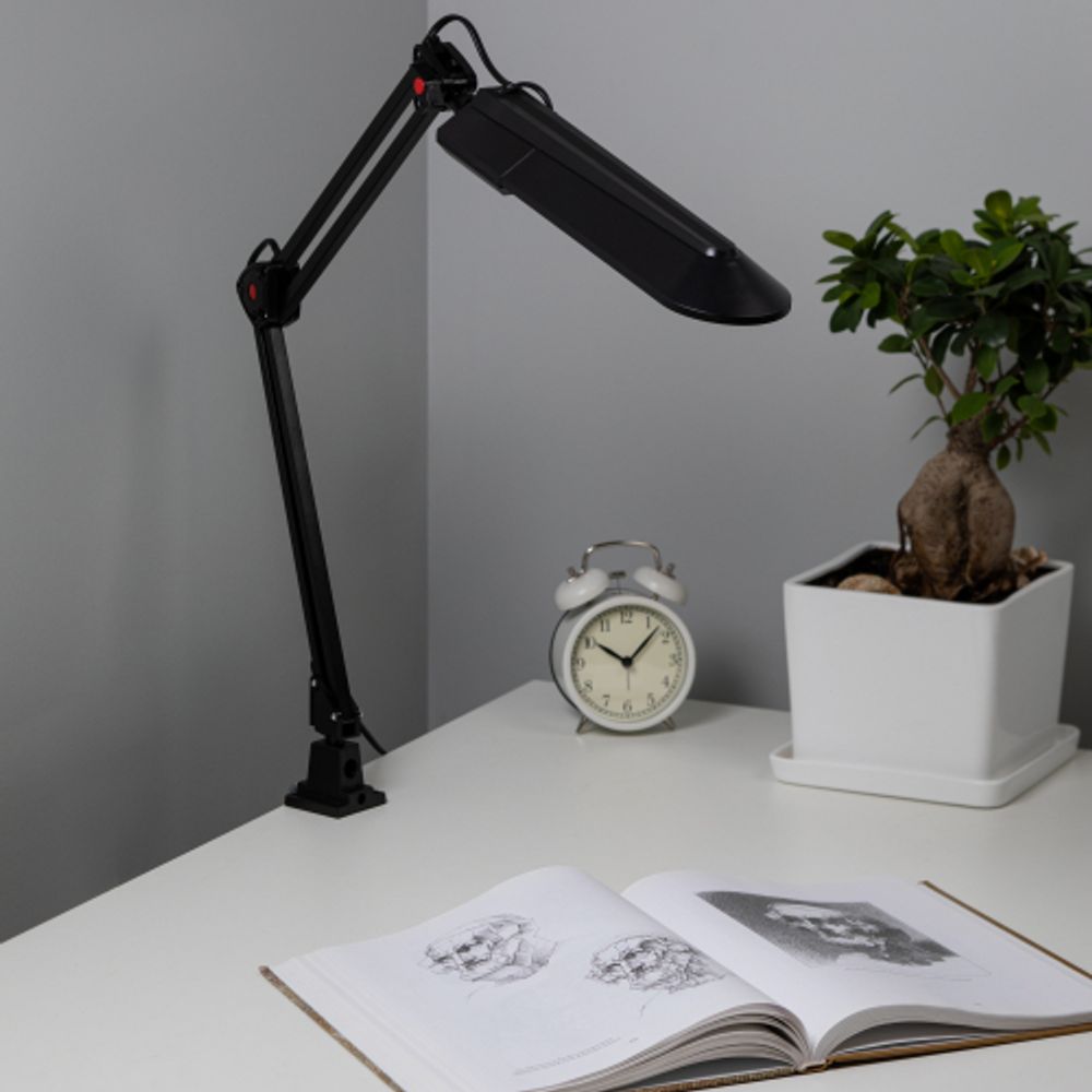 Настольный светильник ЭРА NL-201-G23-11W-BK с лампой PL на струбцине черный | Настольные светильники под лампу