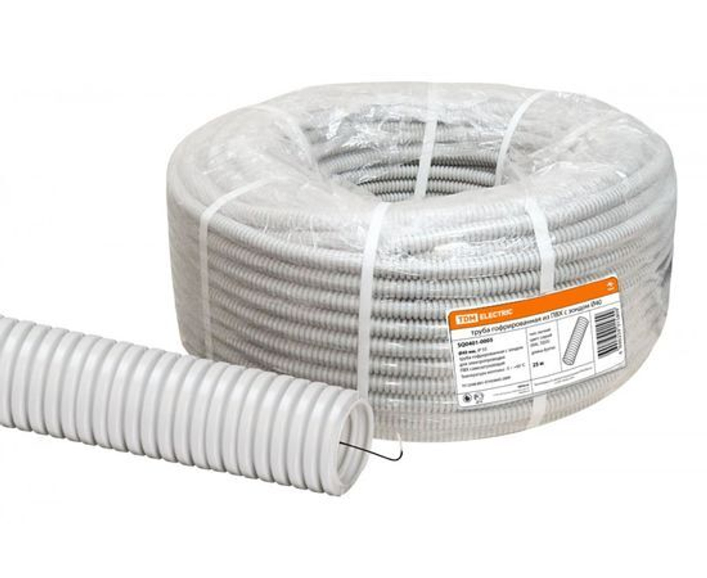 Труба гофрированная ПВХ d 40 с зондом (25 м) легкая, TDM SQ0401-0005 (25 м.)