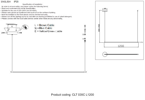Светильник подвесной Crystal Lux CLT 035C L1200 BL