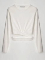 Белый лонгслив укороченный облегающий с длинным рукавом