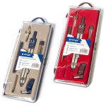 Готовальня Alingar, 6 предметов,метал. циркуль,удлин.,насадка с универс.держателем,грифель, точ. насадка,рейсфедер пластик. футляр, европодвес