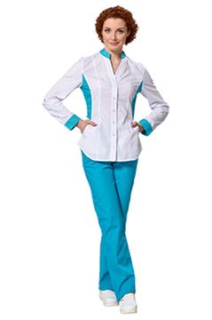 Блуза женская "Лирика" L2102 (белый/бирюза)