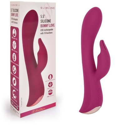Бордовый вибромассажер-кролик 5 Silicone Bunny Love - 19,1 см. (Цвет: бордовый)