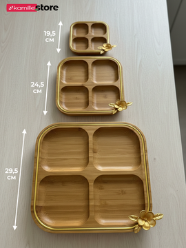 Набор квадратных менажниц 3 шт. из бамбука с декором