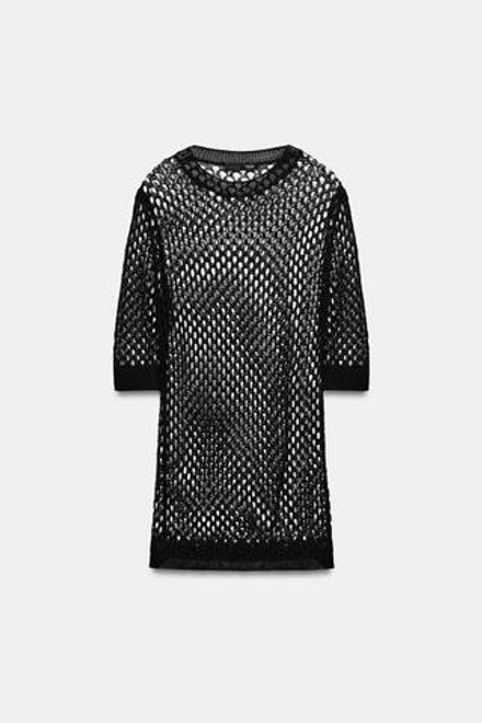 ZARA ДЖЕМПЕР АЖУРНОЙ ВЯЗКИ, ЧЕРНЫЙ