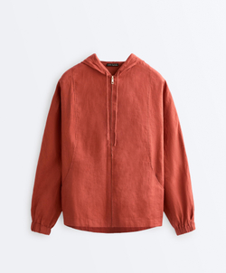 Oysho Куртка с капюшоном в полоску из 100% льна, красноватый