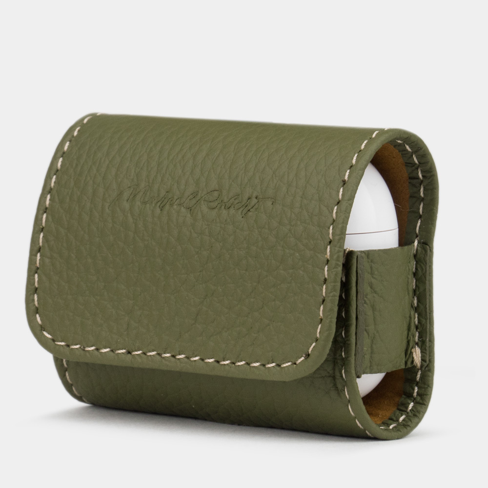 Чехол-держатель для наушников Grand Easy из натуральной кожи теленка, зеленого цвета