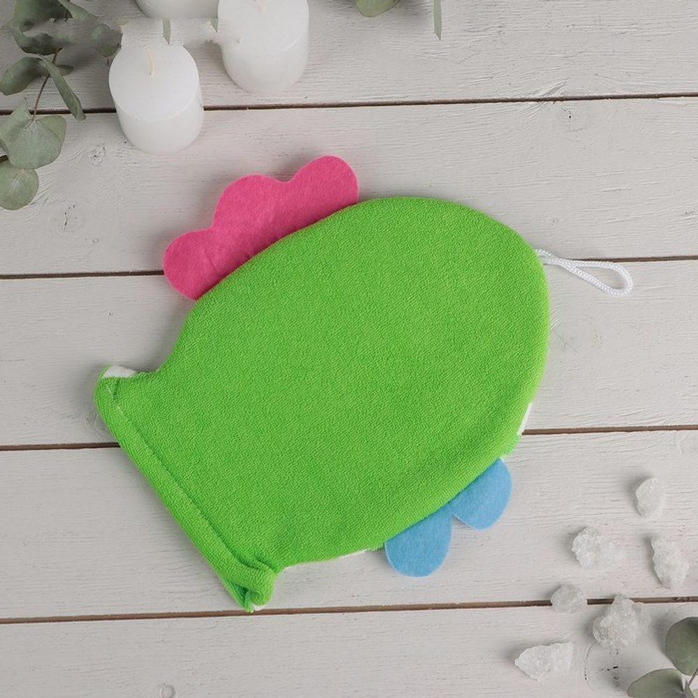 Мочалка варежка детская 19х21 см "Рыбка", полосатая, цвет МИКС 143045